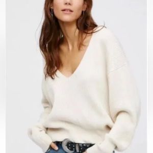 Free People Allure Cream Sweater V Neck Cropped
